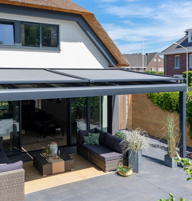 Verandazonwering dubbel antraciet schaduw